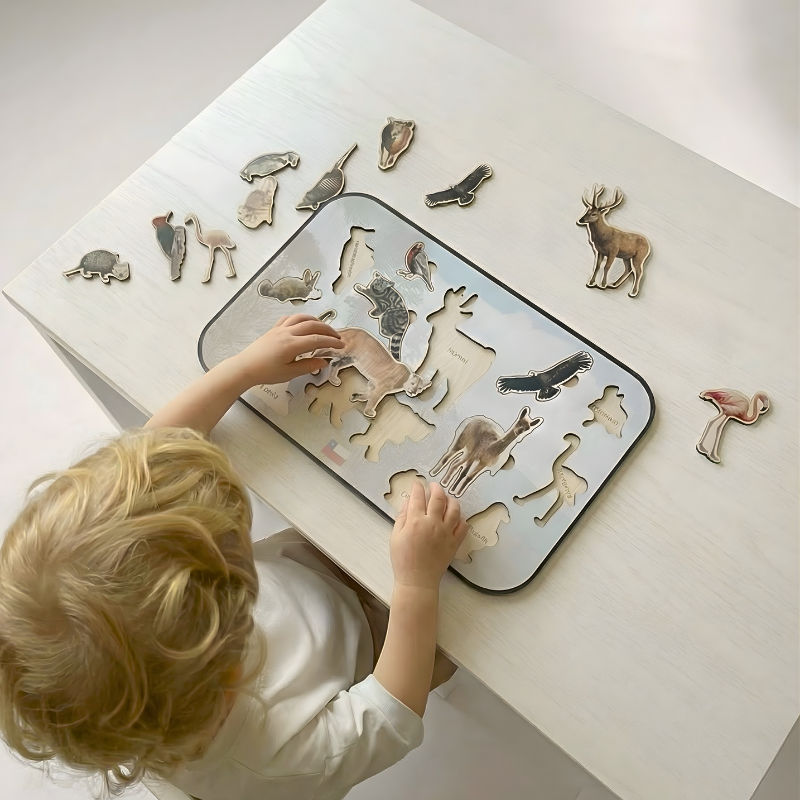 Juego de encaje Montessori con Animales Nativos de Chile – Diseño Exclusivo